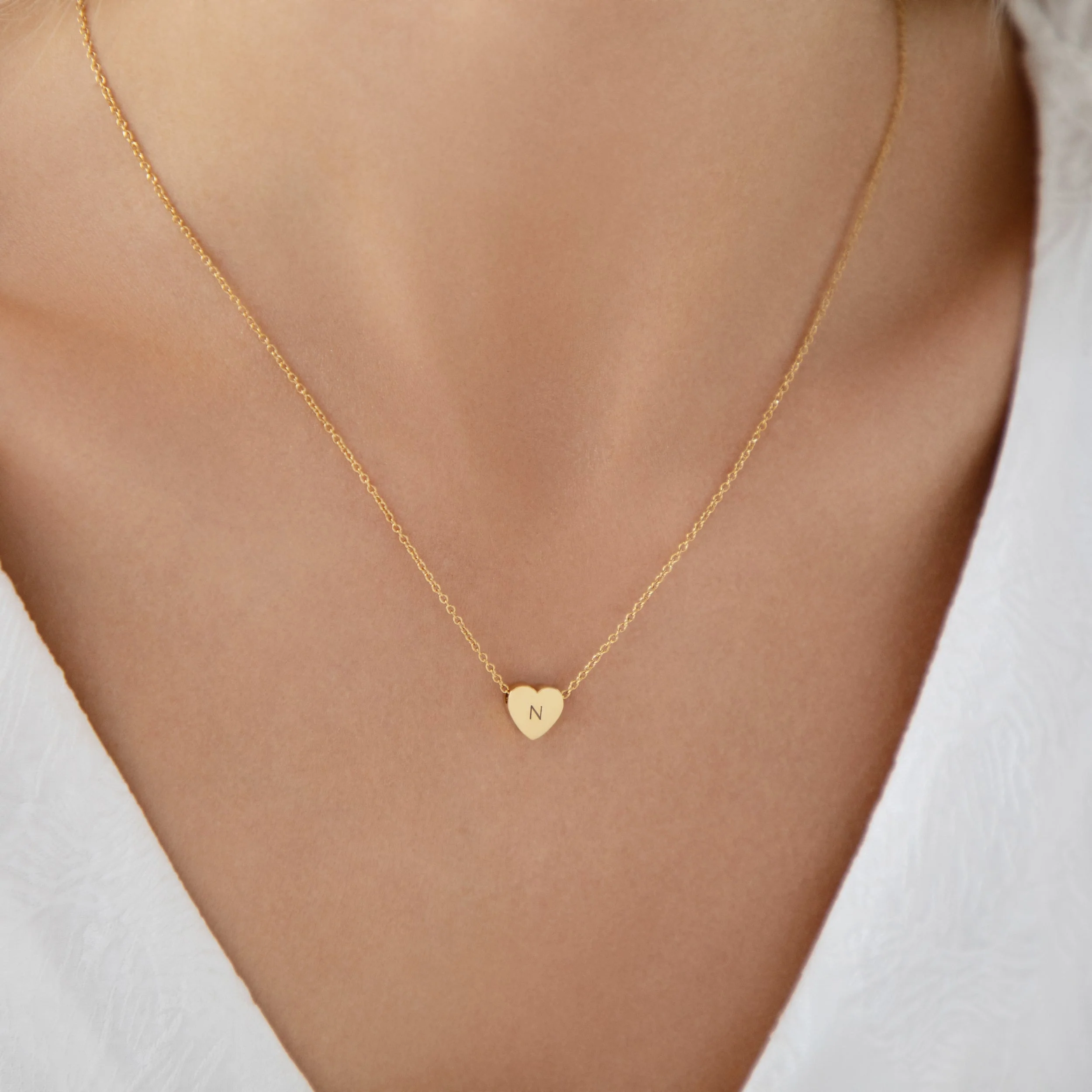 Amo Heart Necklace & Amore Pave Hoops Set Gold - Image 2