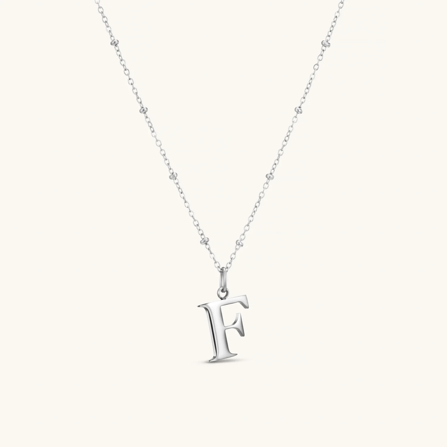 F Initial Necklace Silver