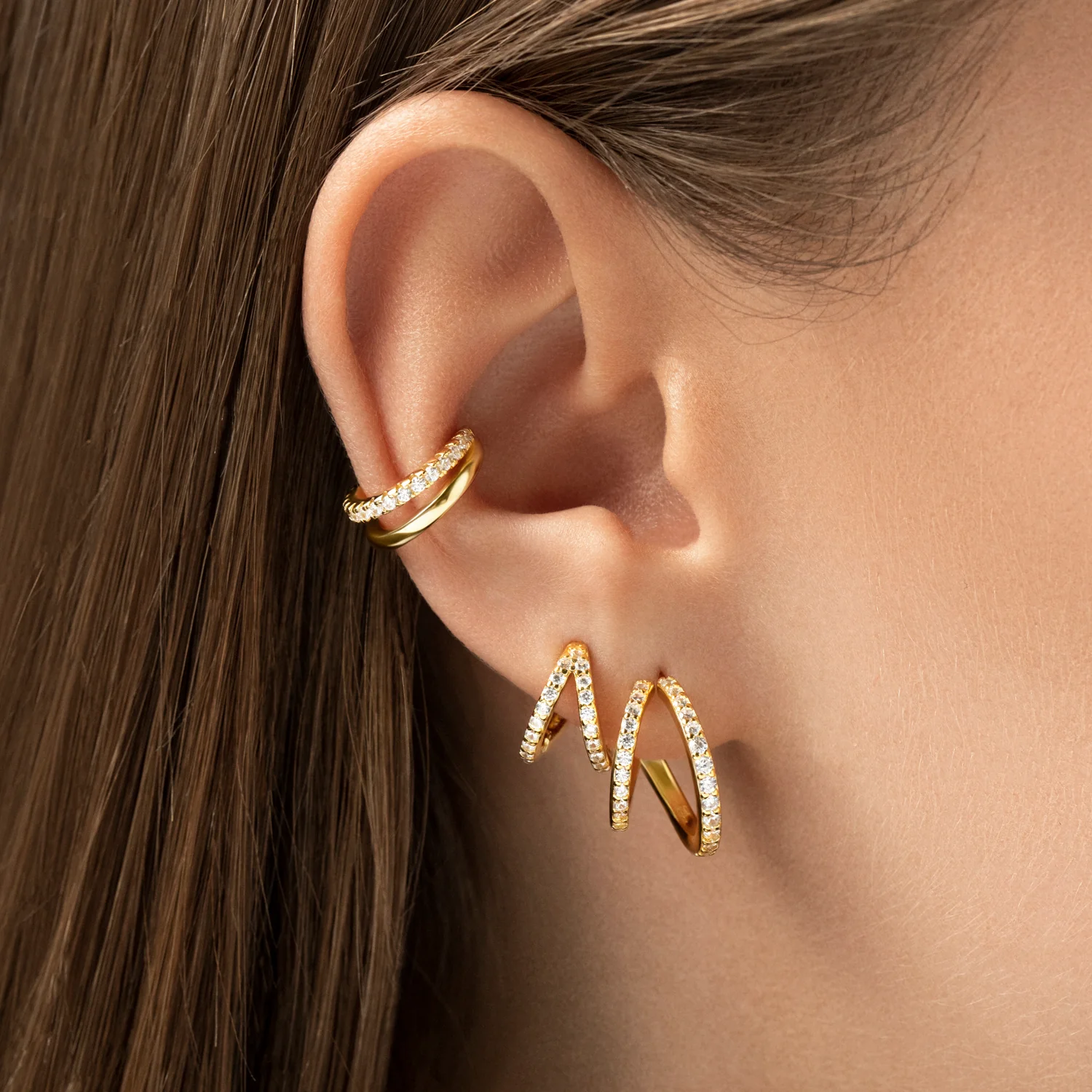 Crystal Layered Ear Cuff in Gold - Image 5