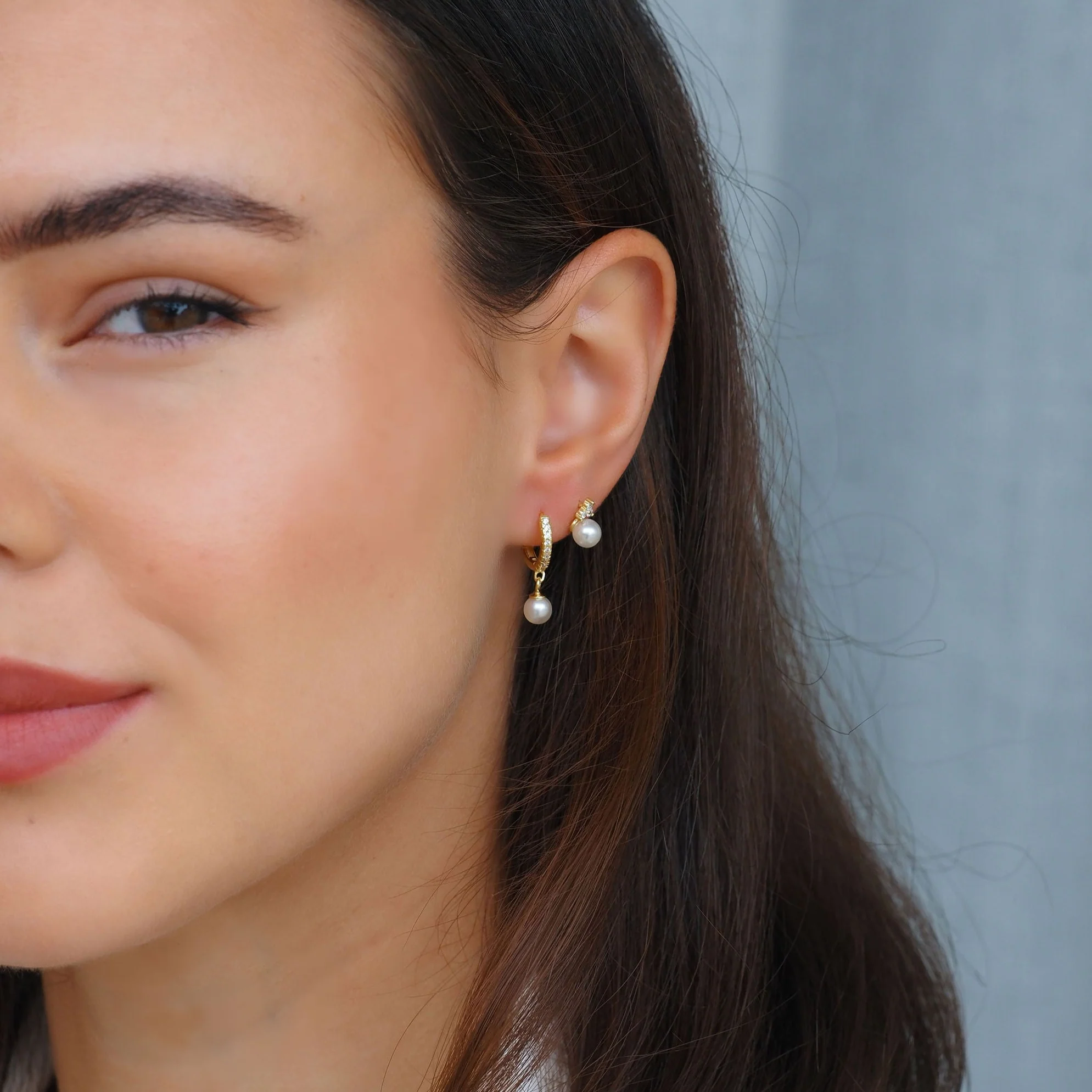 Crystal Pearl Hoop Earrings Silver - Image 7