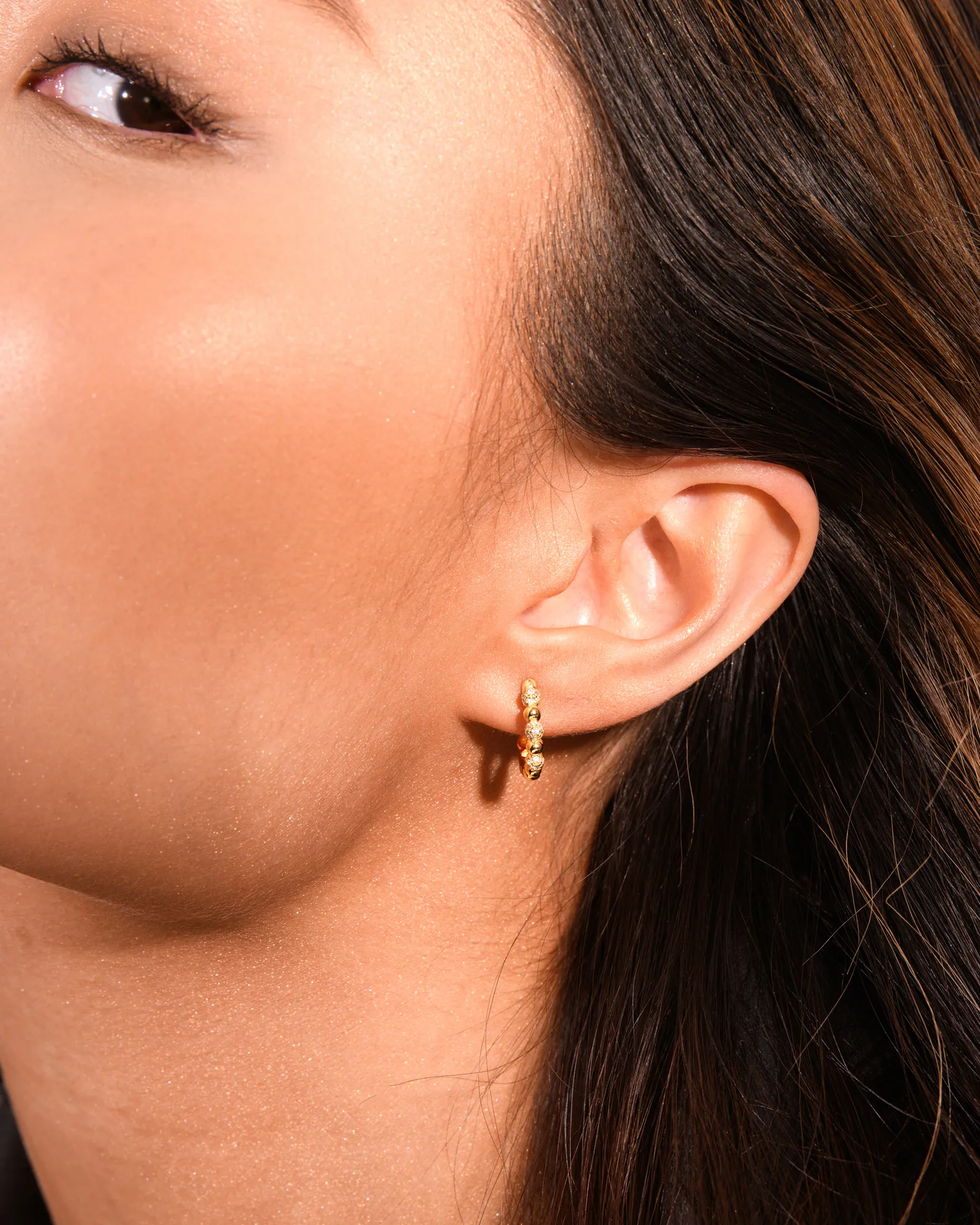 Crystal Sphere Hoop Earrings Silver - Image 4