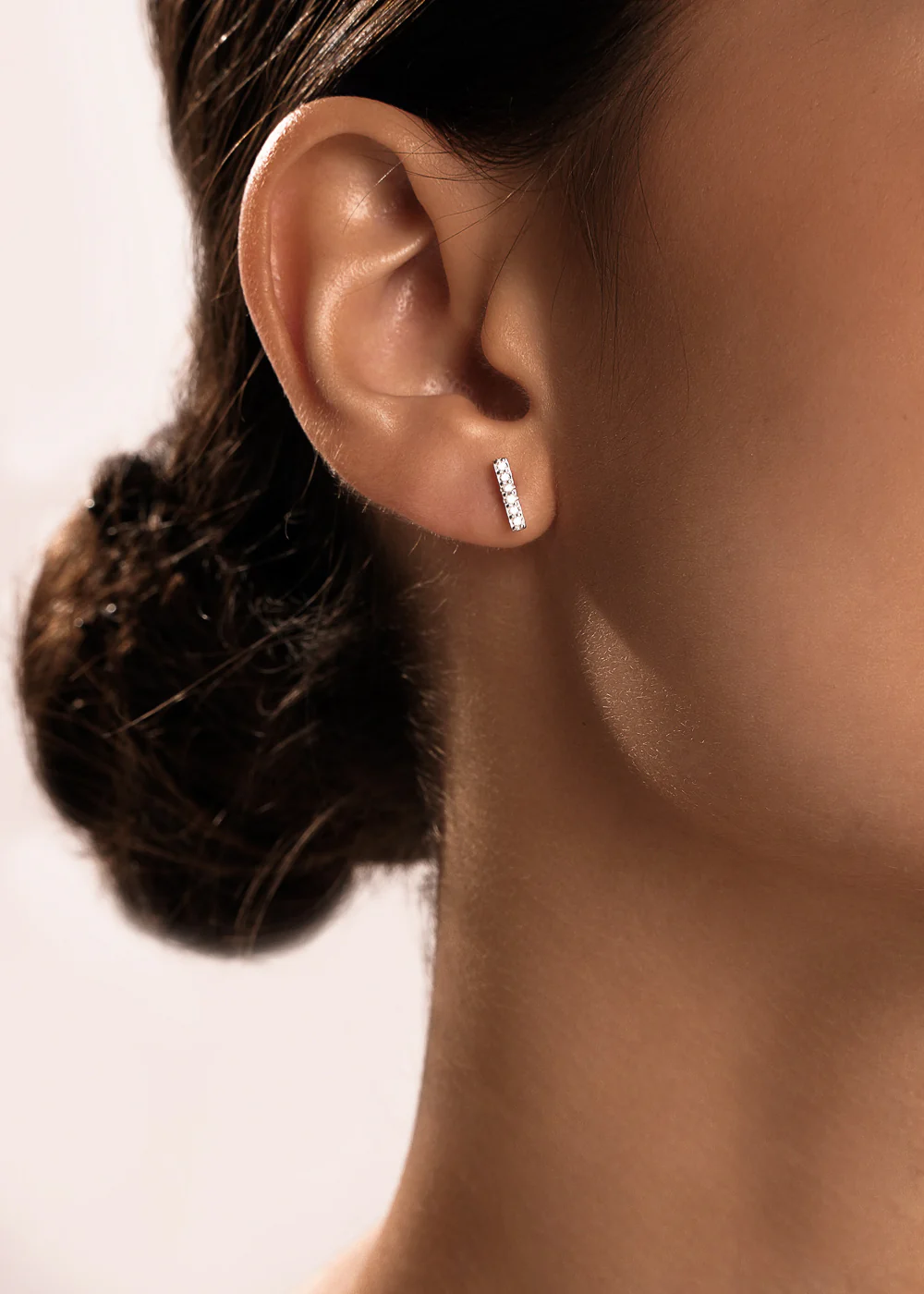 Diamond Bar Stud Earring in Silver - Image 4