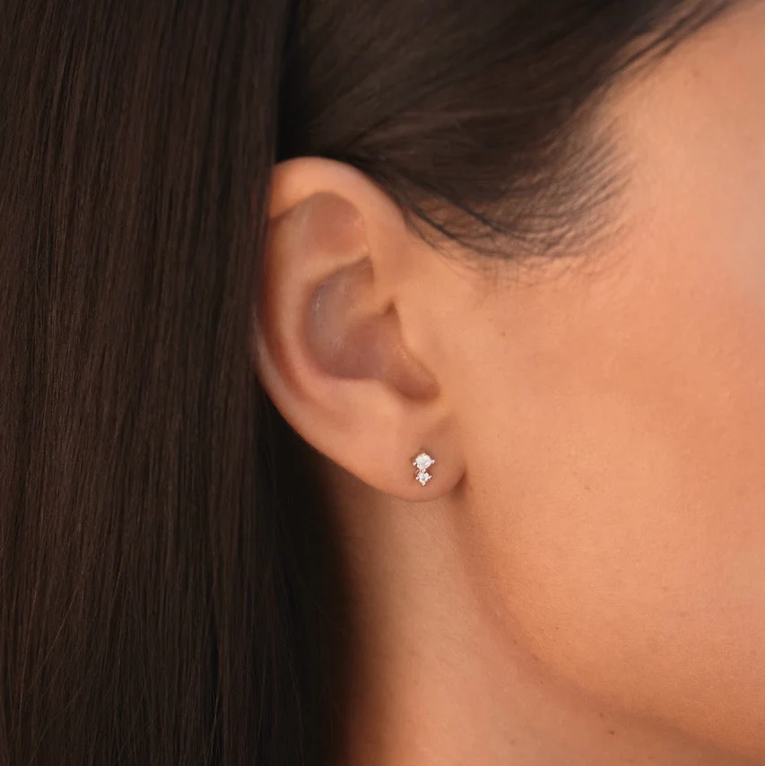 Duo Climber Stud Earrings Silver - Image 4
