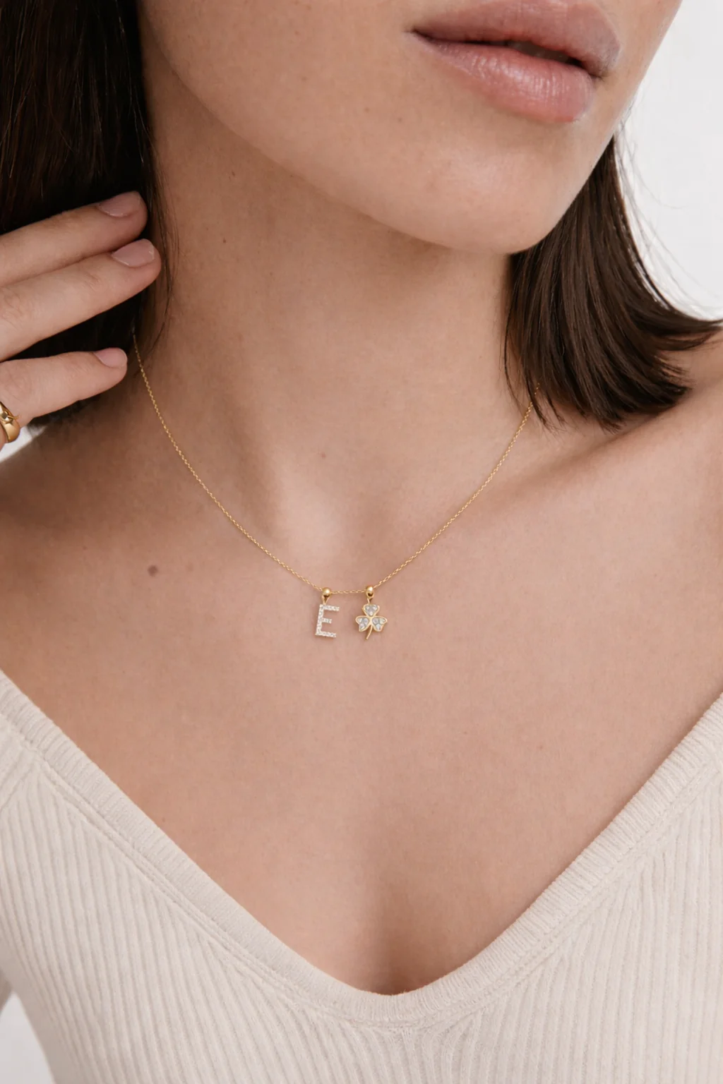 E Lucky Initial Charm Necklace Gold - Image 2