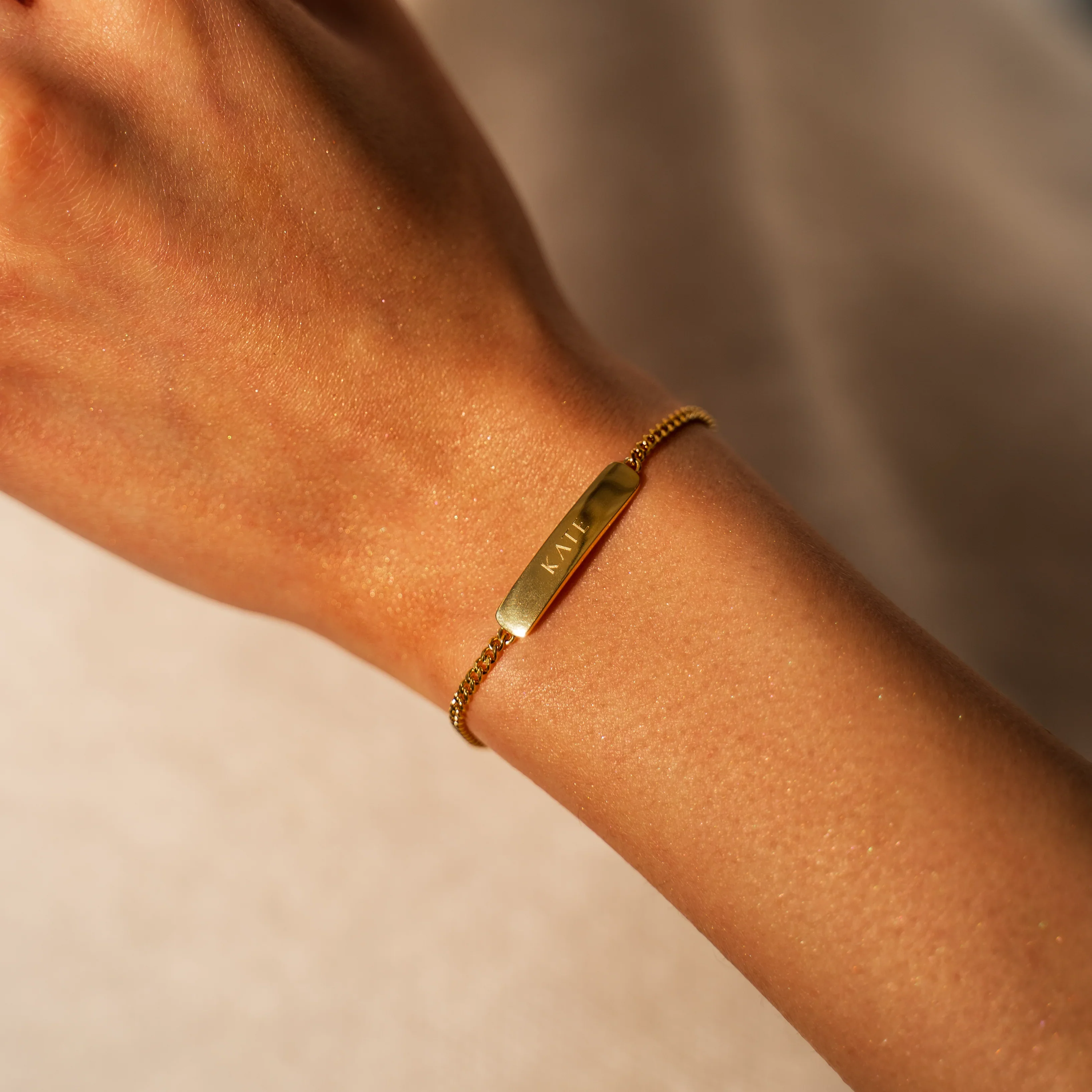 Engraved Bracelet & Duo Layered Hoops Set Gold - Image 3