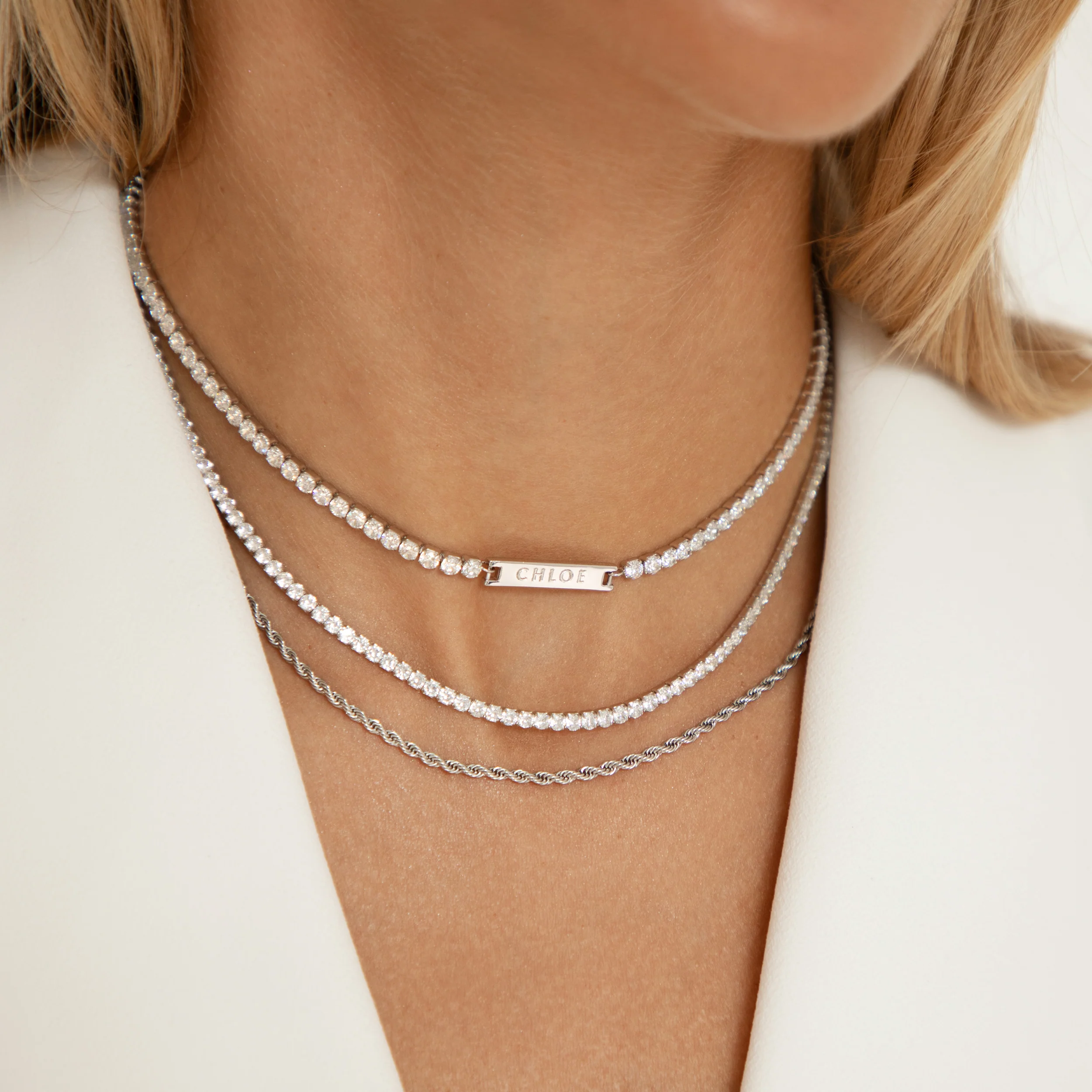Engraved Tennis Necklace Silver - Image 4