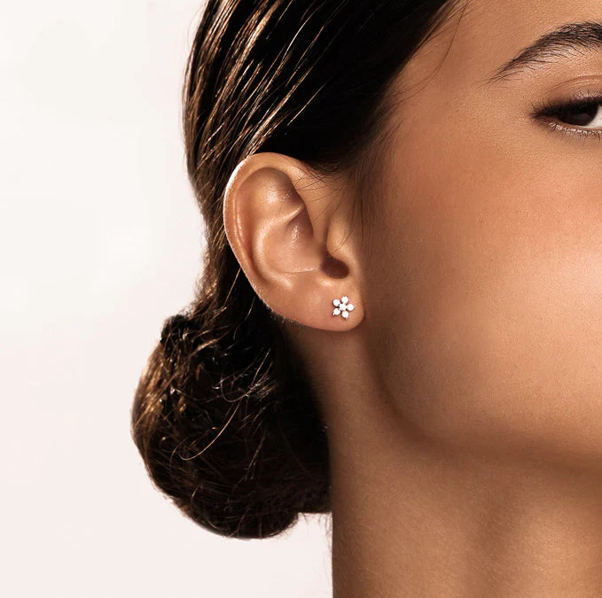 Flower Diamond Stud Earring in Gold - Image 7