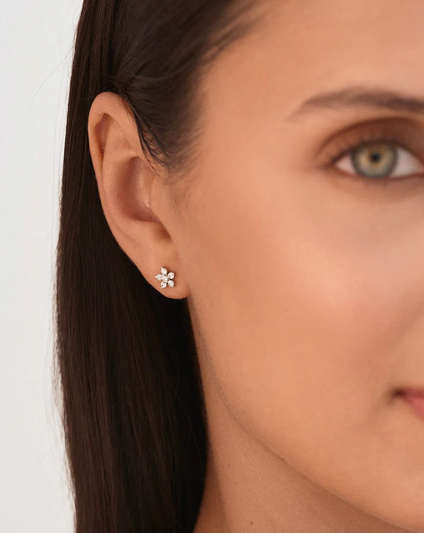 Flower Diamond Stud Earring in Silver - Image 7