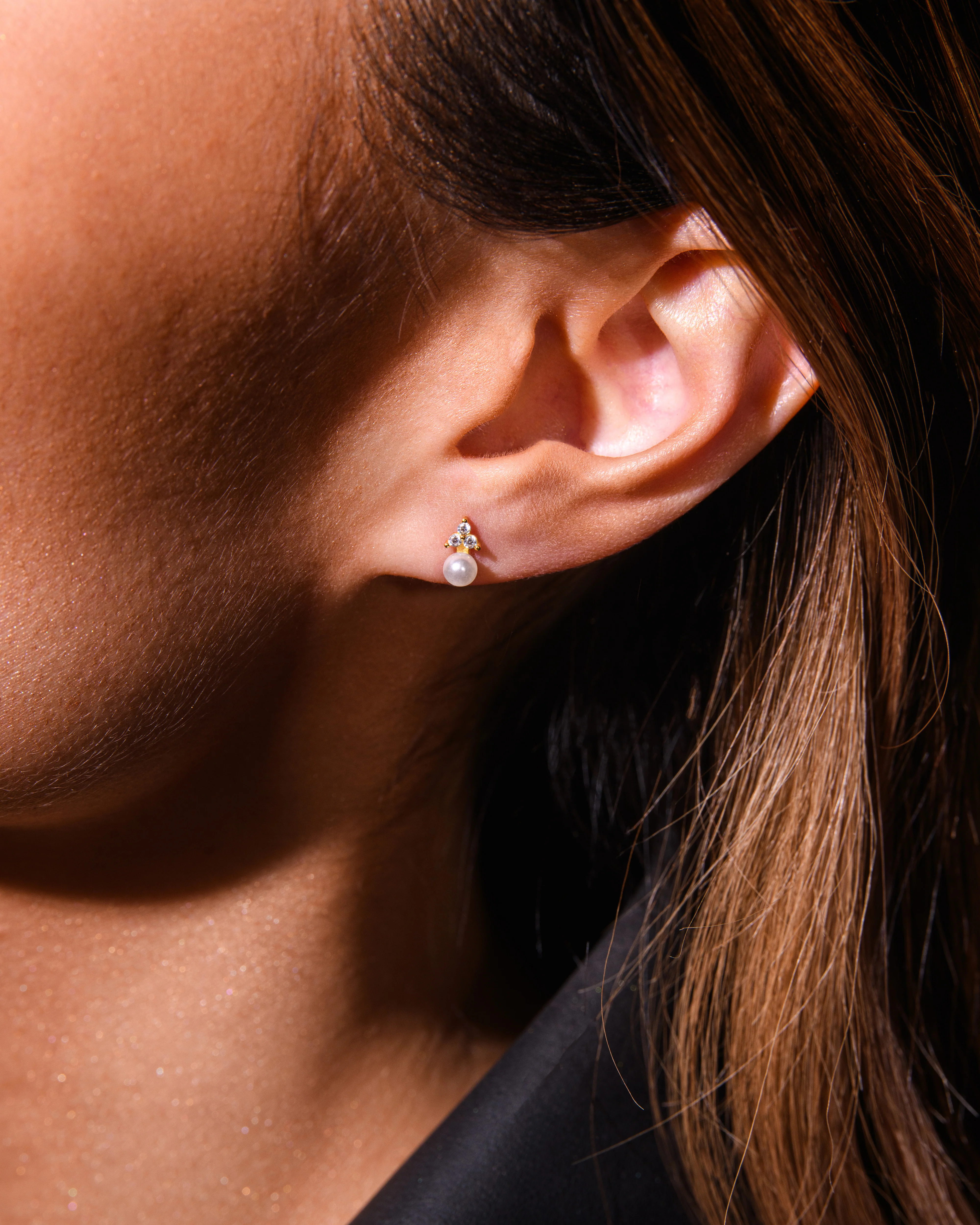 Trinity Pearl Studs in Gold - Image 3
