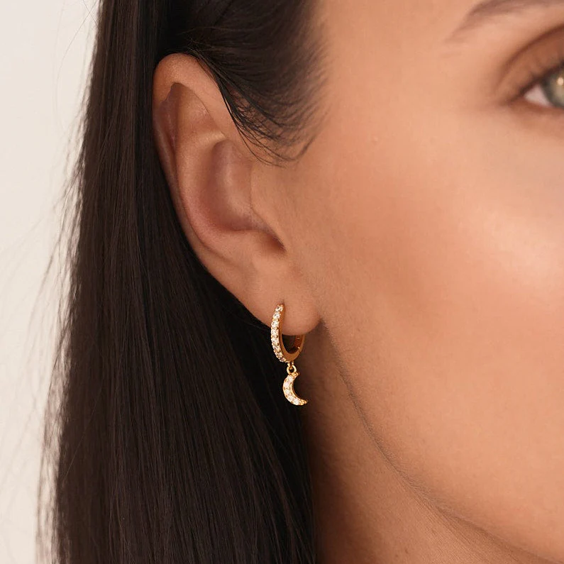 Luna Moon Hoop Earrings Gold - Image 6