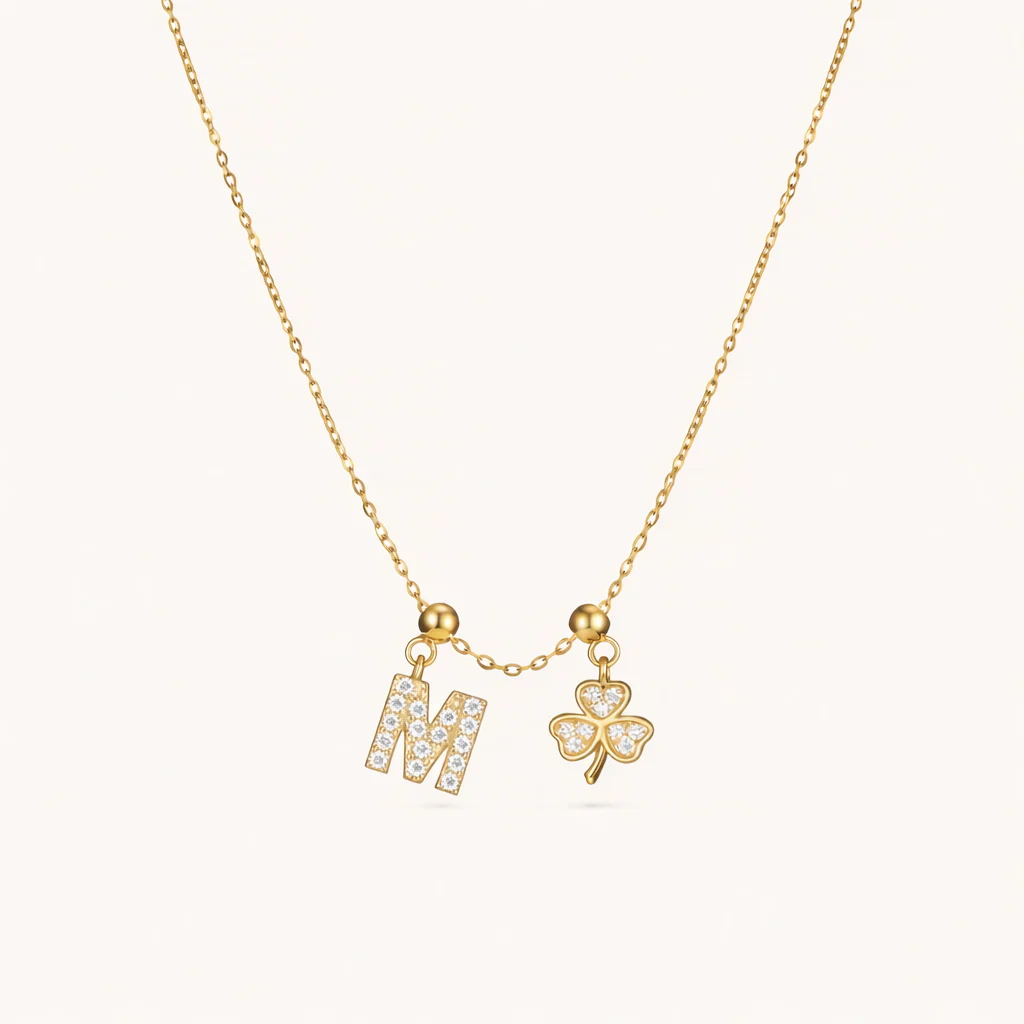 M Lucky Initial Charm Necklace Gold