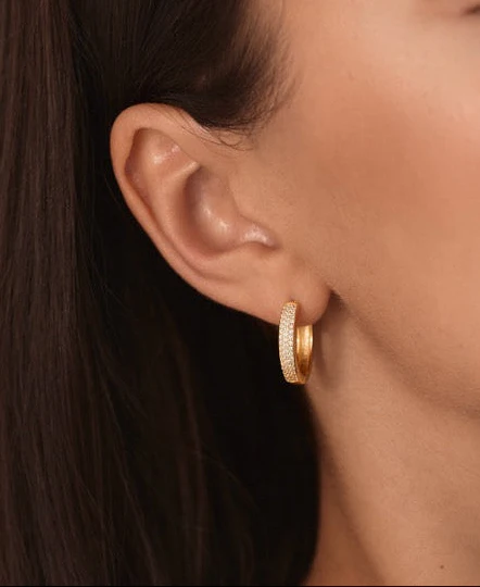 Medium Bold Pave Hoops in Gold - Image 5