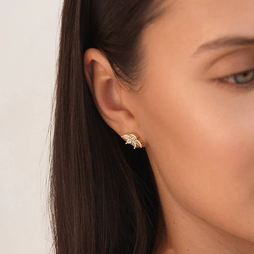 Navette Gemstone Studs In Gold - Image 5
