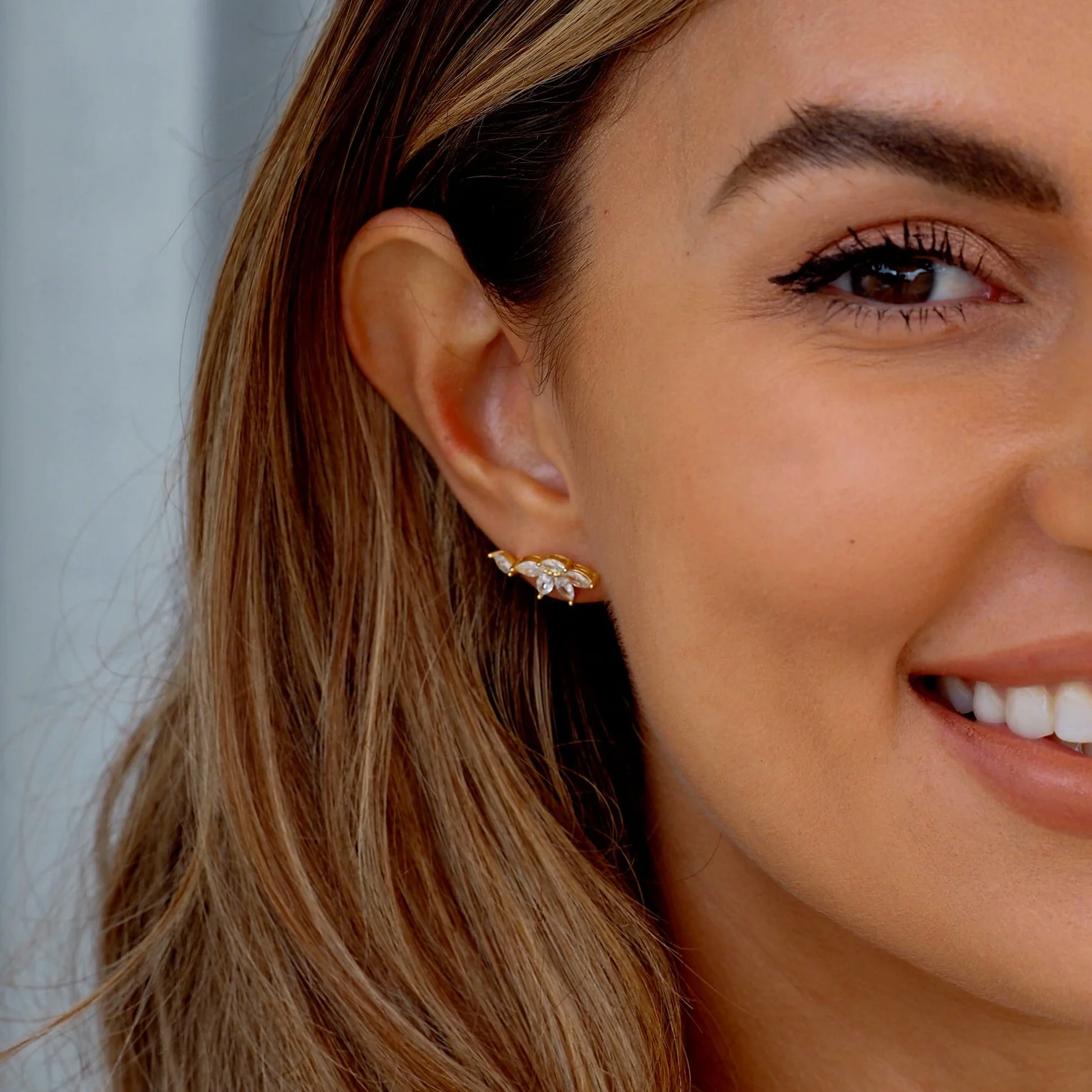 Navette Gemstone Studs In Silver - Image 6