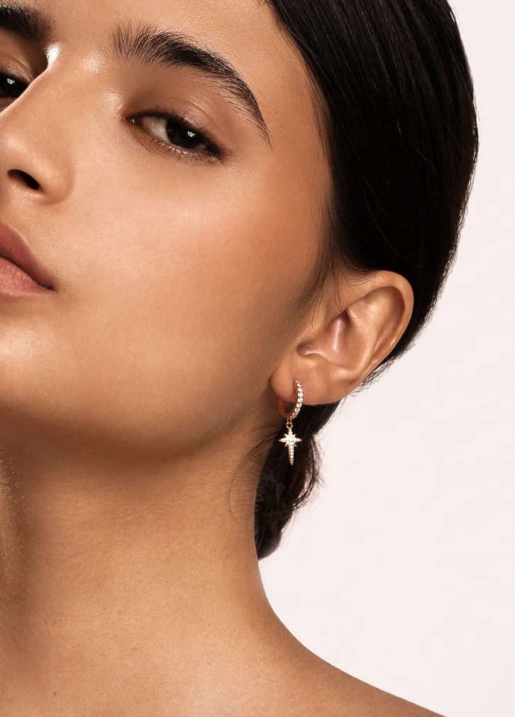 North Star Hoop Earrings Gold - Image 6