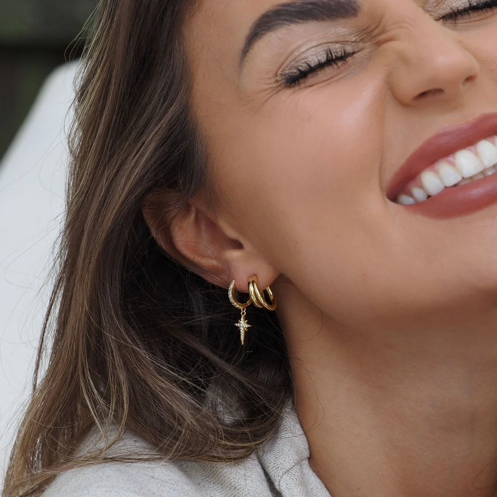 North Star Hoop Earrings Gold - Image 7