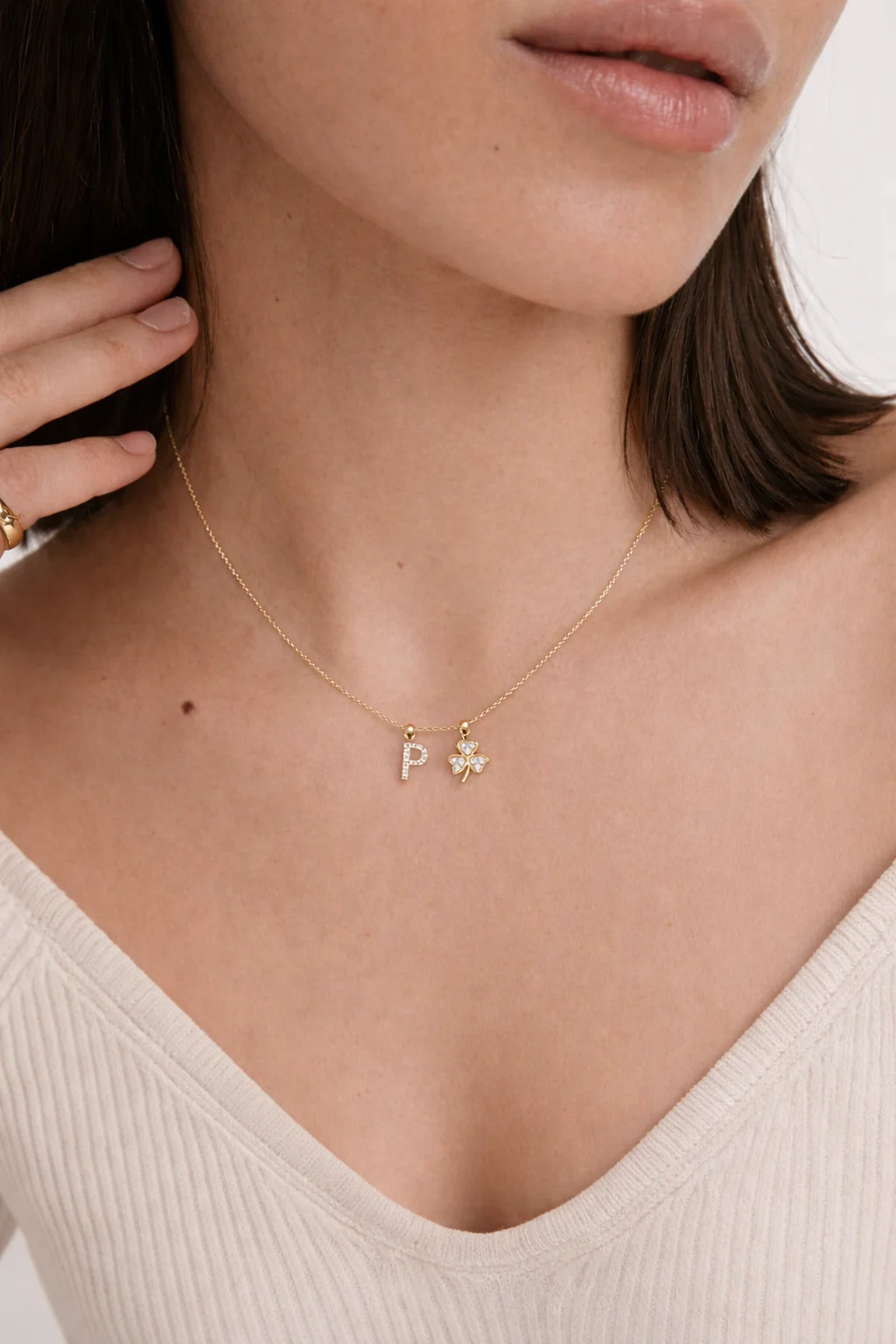 P Lucky Initial Charm Necklace Gold - Image 2