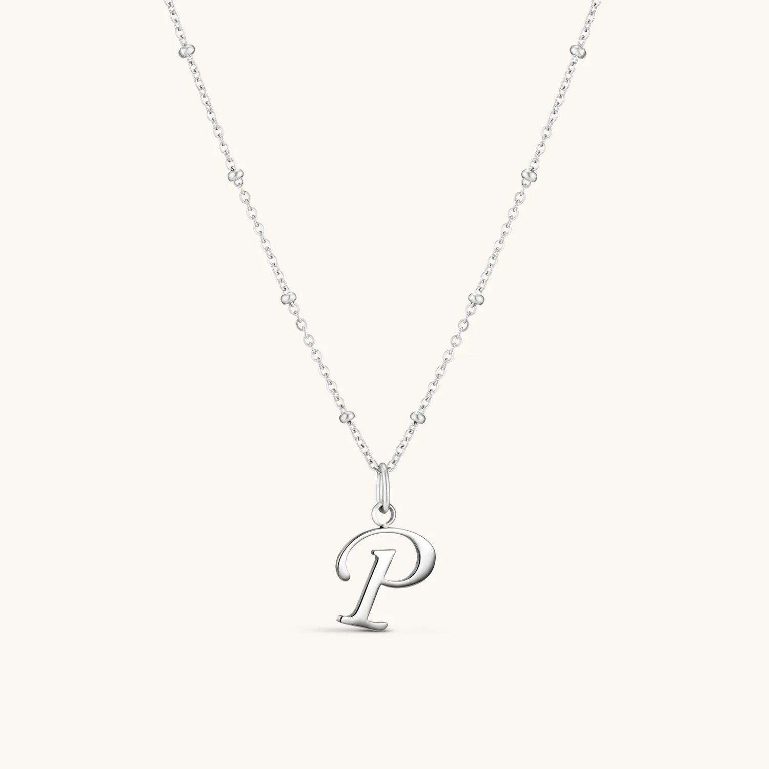 P Script Initial Necklace Silver