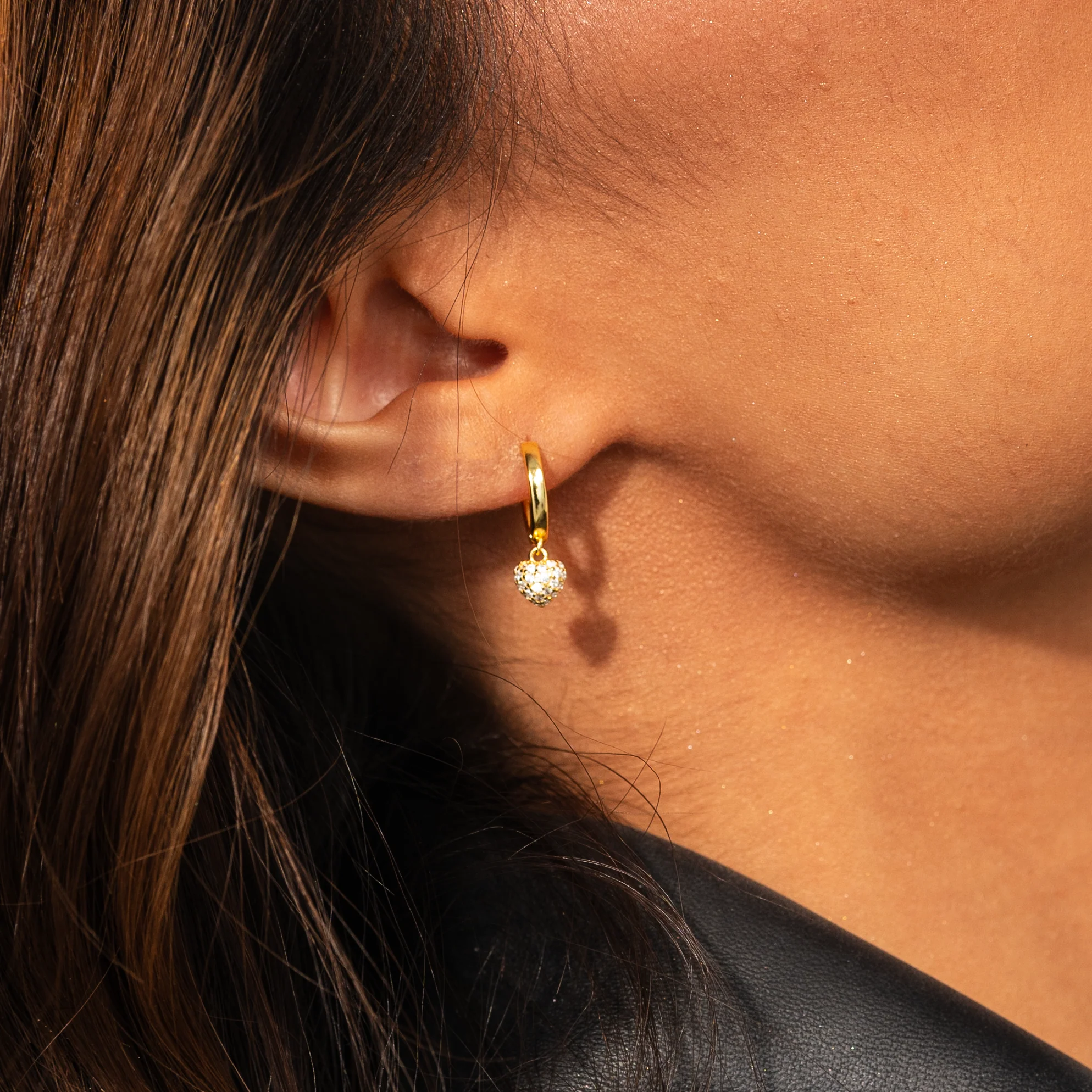 Passion Heart Charm Necklace & Amore Pave Hoops Set Gold - Image 3