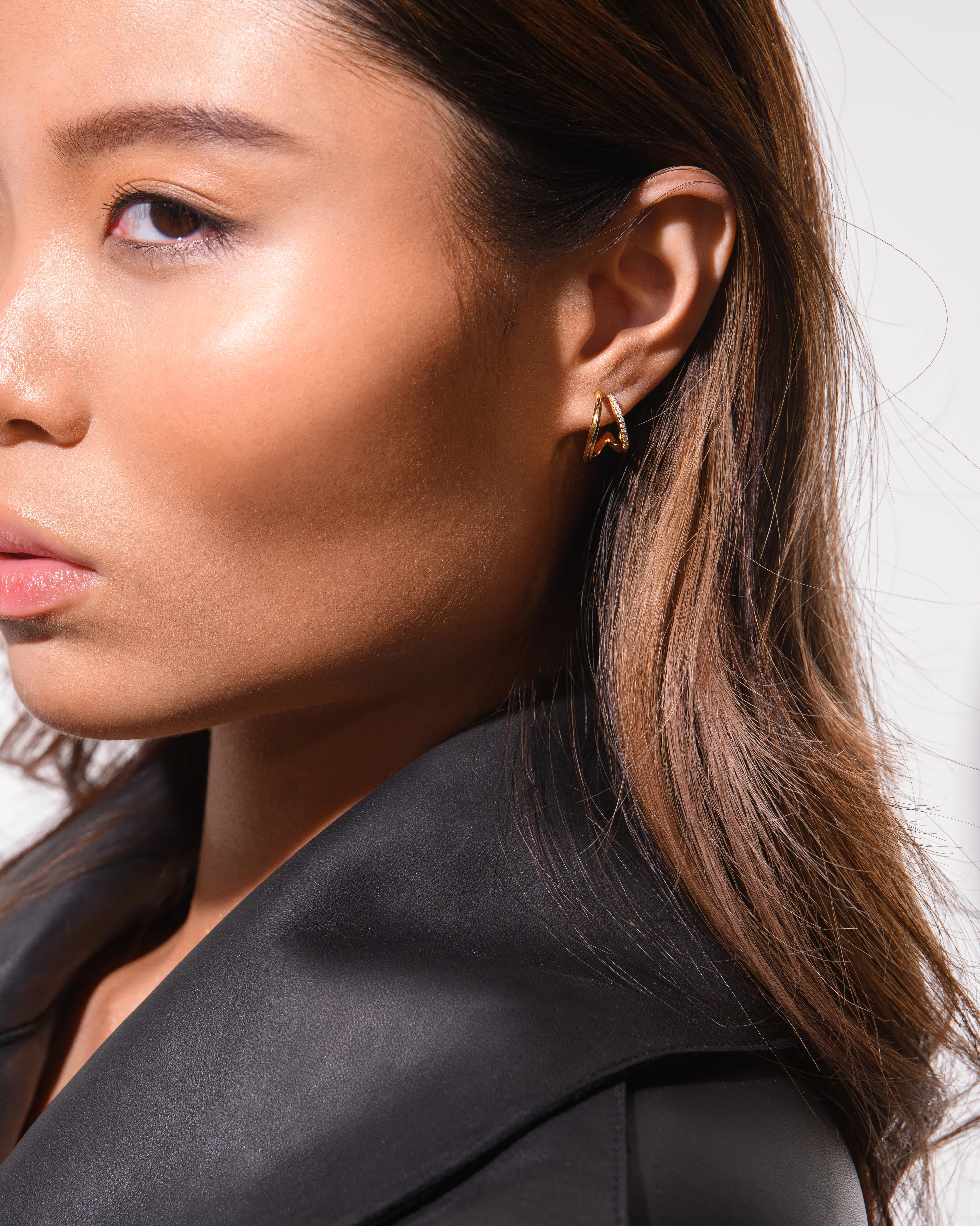 Pavé Layered Hoop Earrings Gold - Image 3