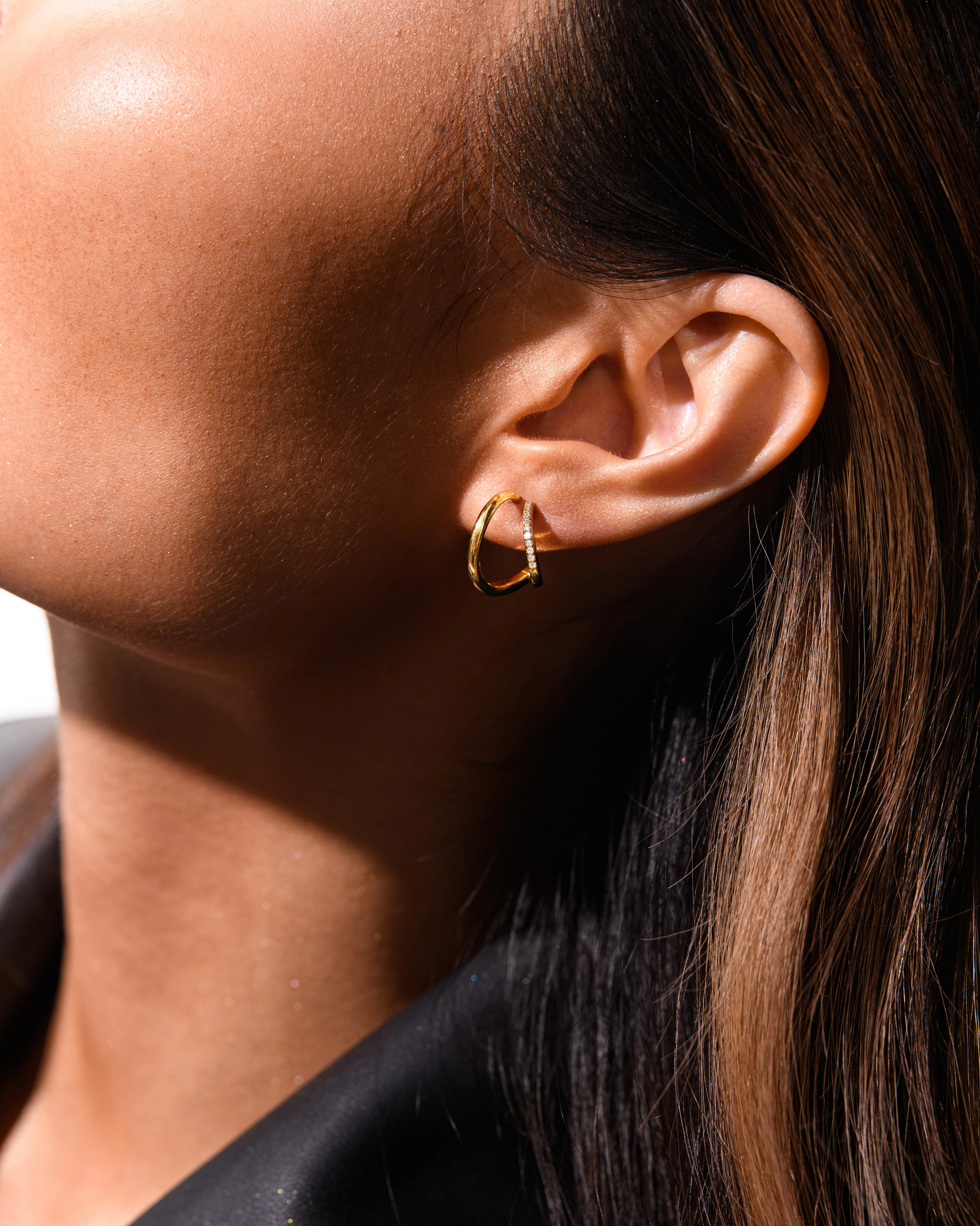 Pavé Layered Hoop Earrings Gold - Image 4