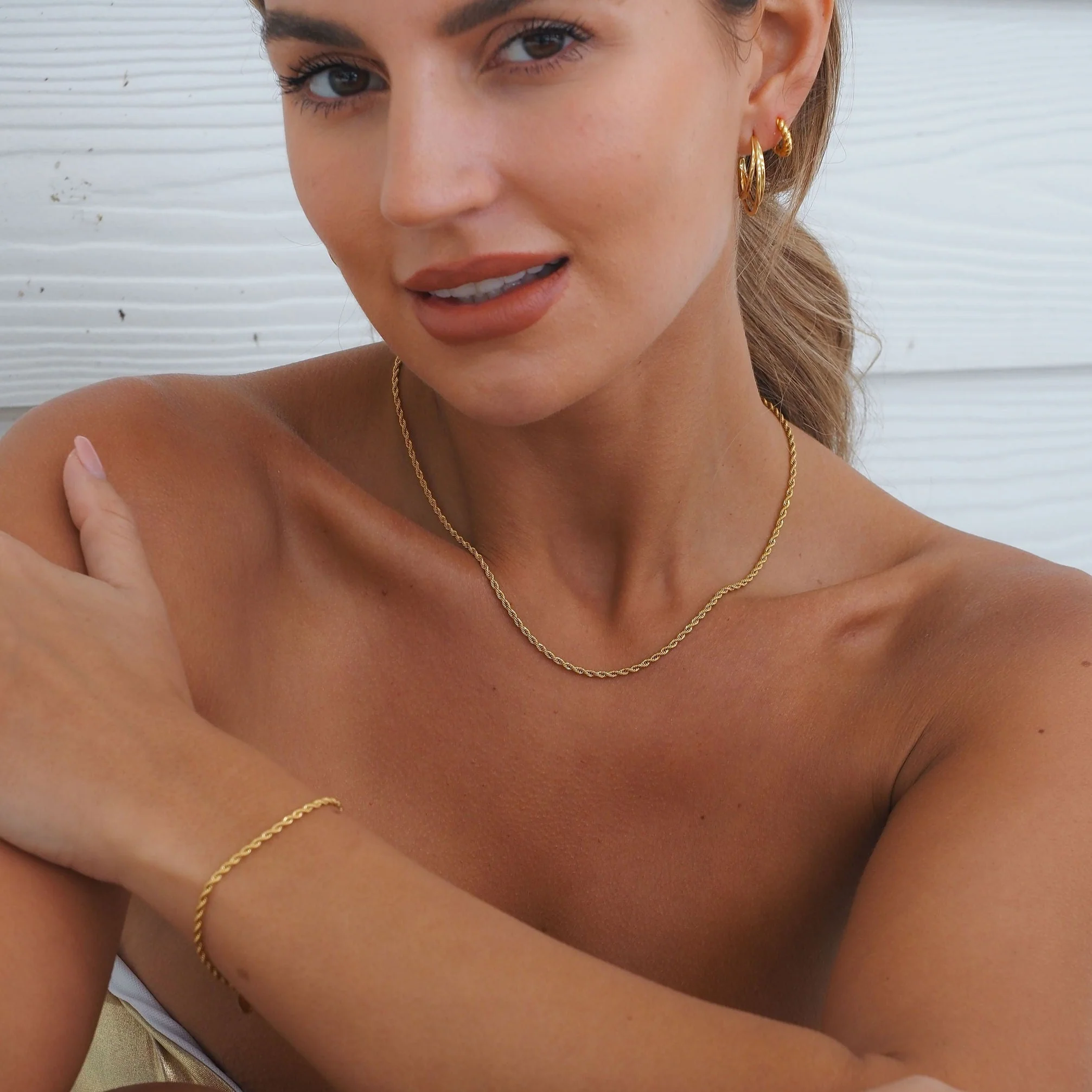 Rope Necklace & Bracelet Set In Gold - Image 7