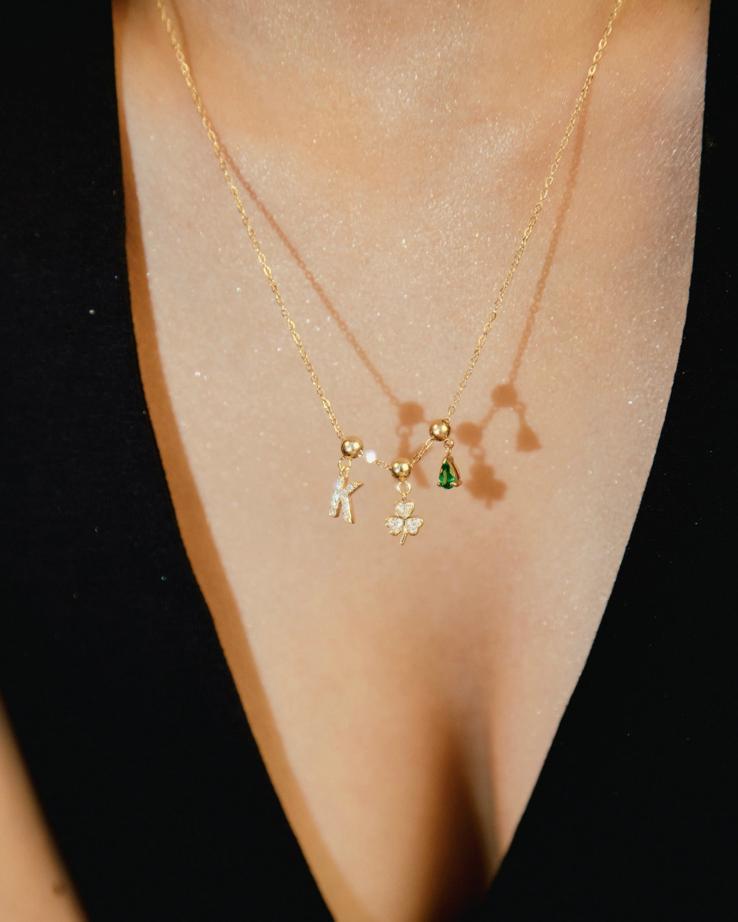 S Lucky Emerald Charm Necklace Gold - Image 2