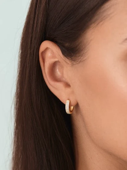 Small Bold Pave Hoops in Gold - Image 5