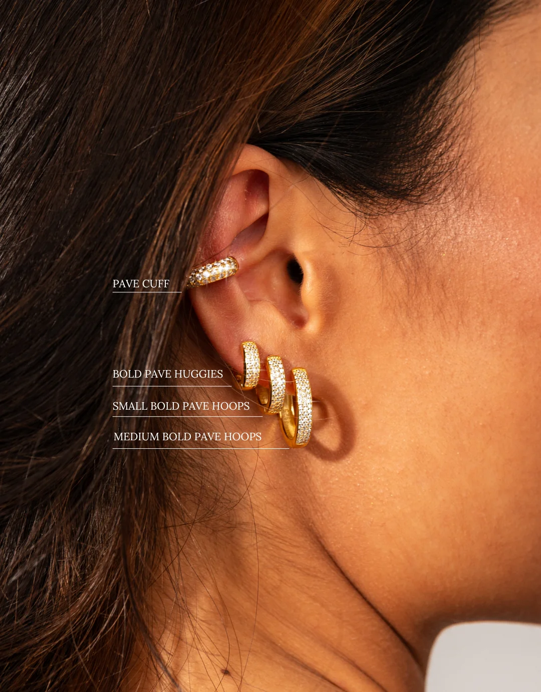 Medium Bold Pave Hoops in Gold - Image 6
