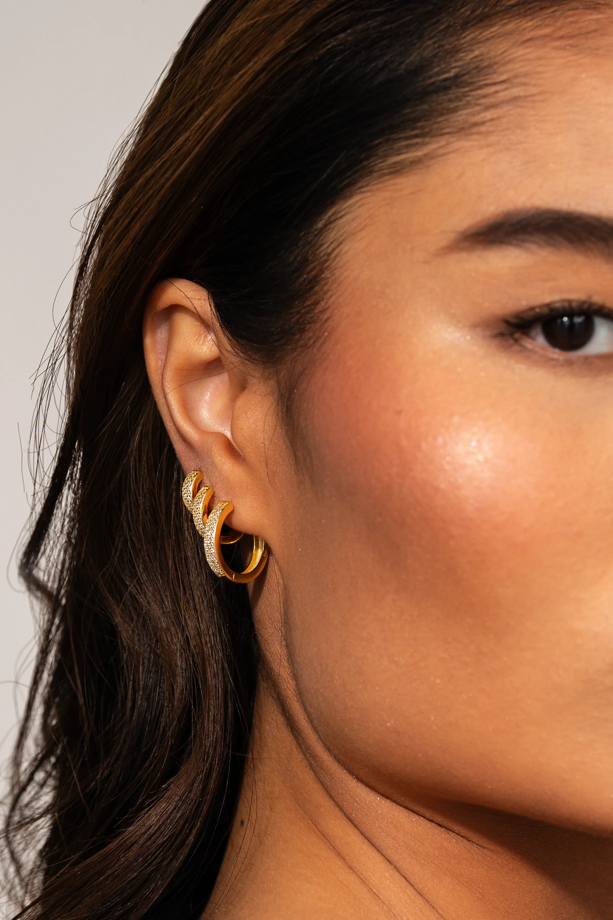 Medium Bold Pave Hoops in Gold - Image 7