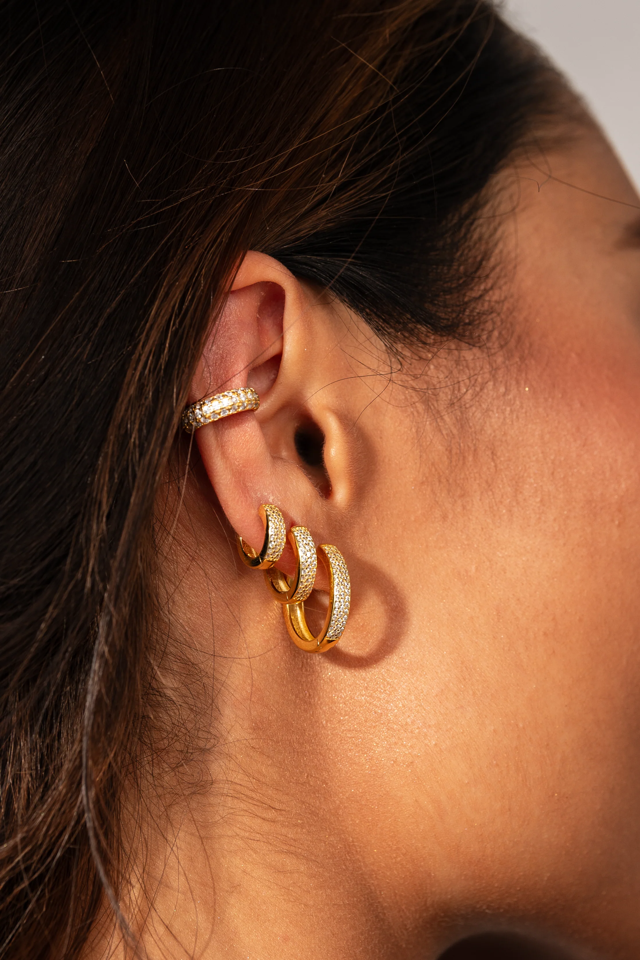 Medium Bold Pave Hoops in Gold - Image 8