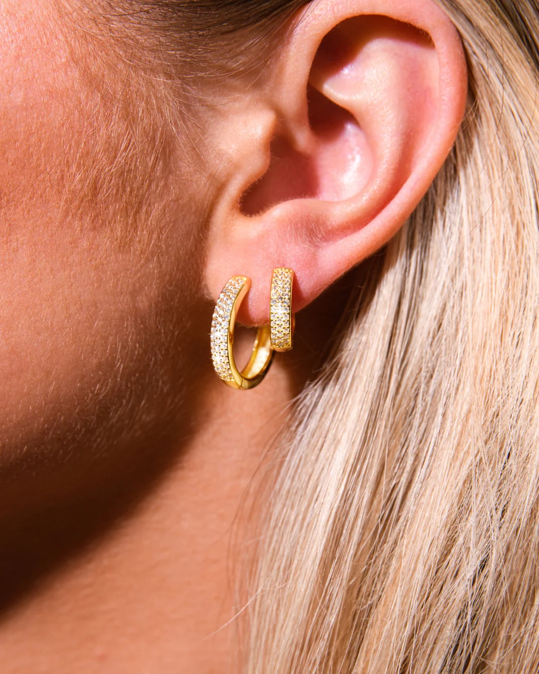 Small Bold Pave Hoops & Medium Bold Pave Hoops Stacking Set in Gold - Image 4