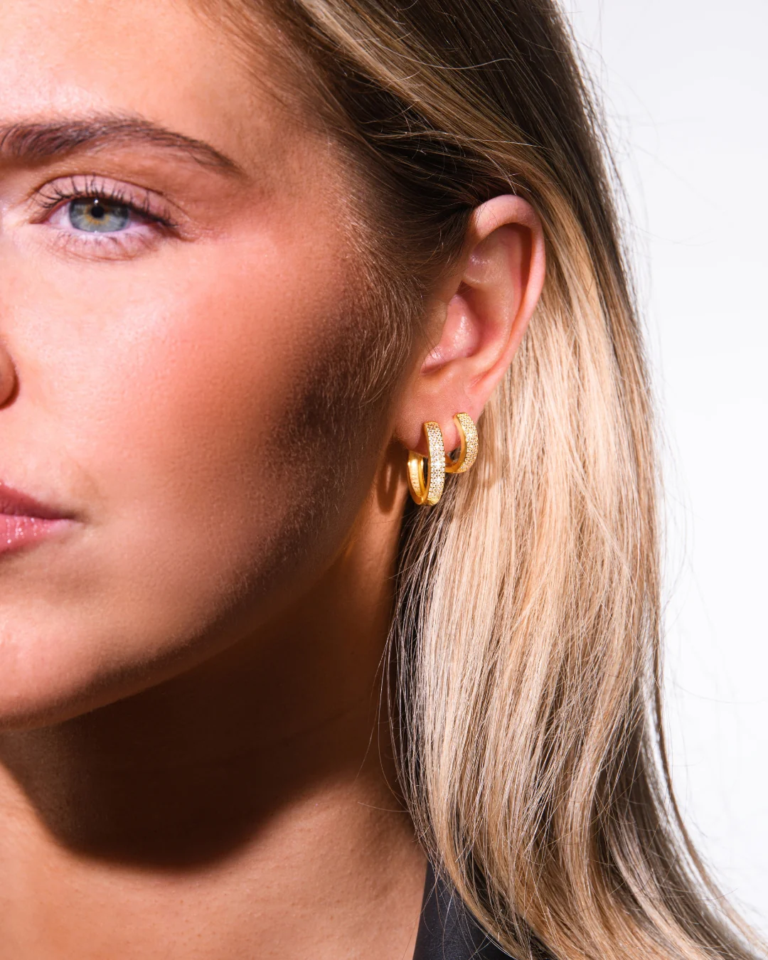 Small Bold Pave Hoops & Medium Bold Pave Hoops Stacking Set in Gold - Image 5