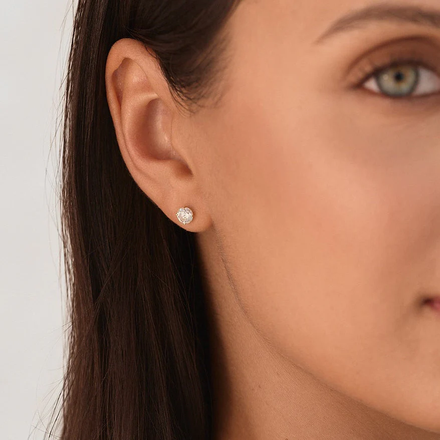 Solid Gold Crystal Stud Earrings - Image 4