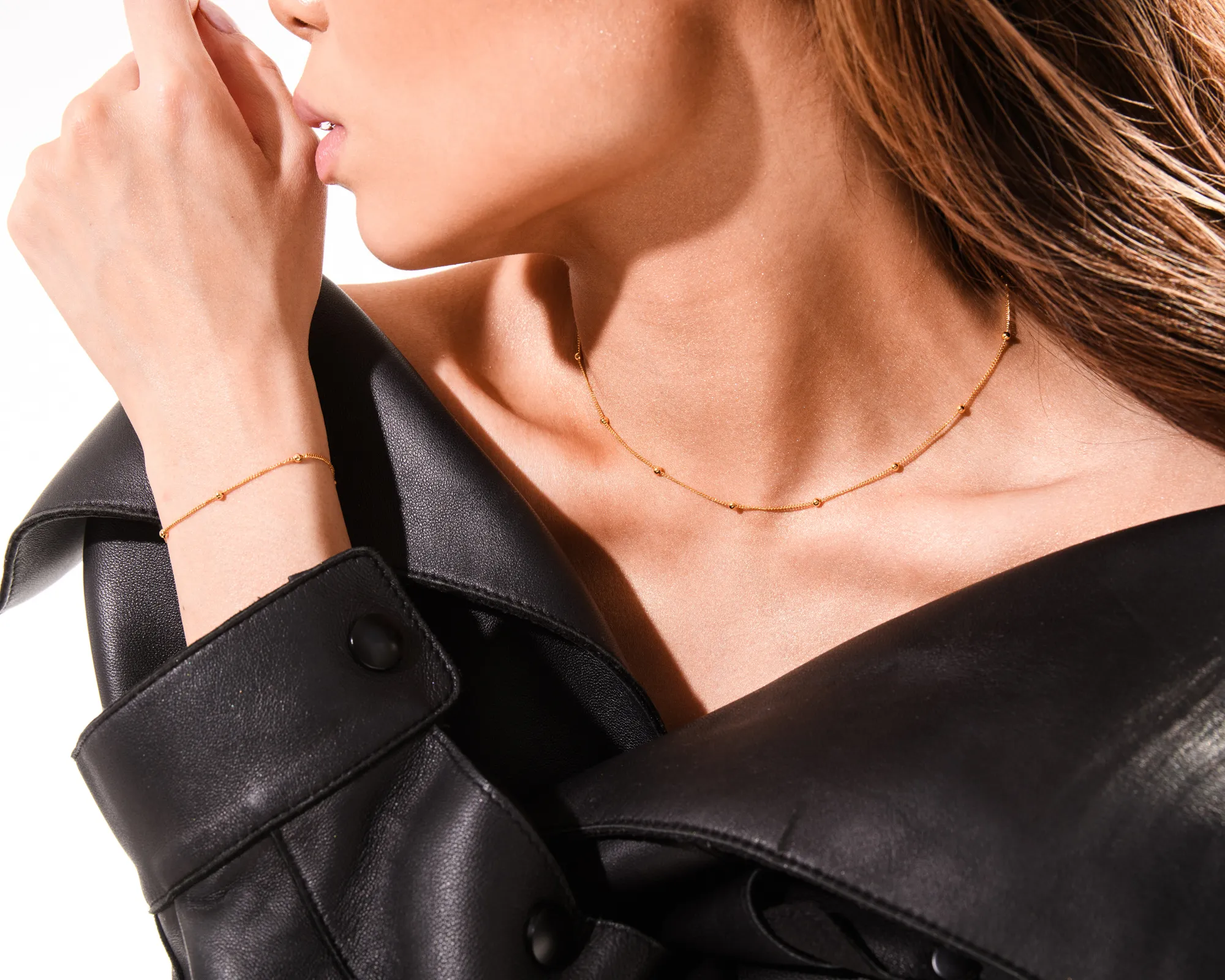 Sphere Necklace & Bracelet Matching Set Gold - Image 3