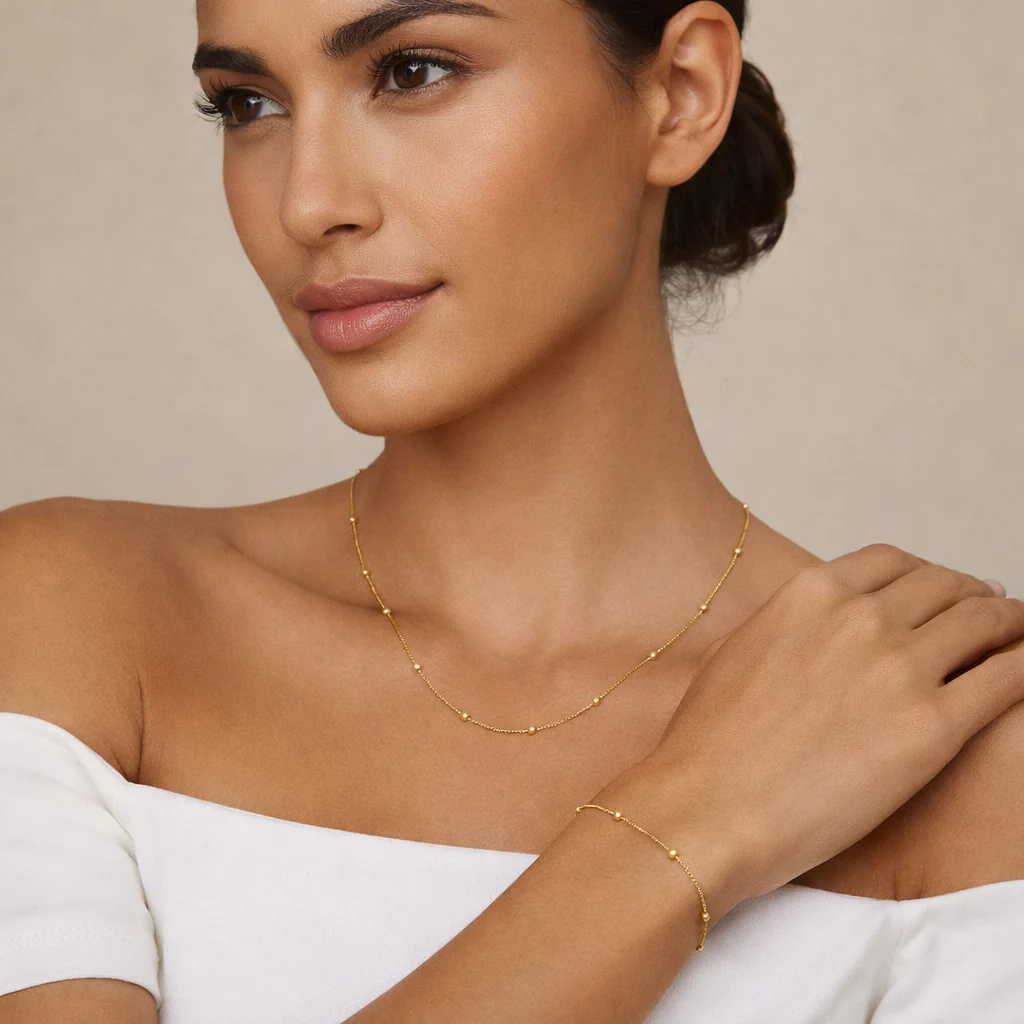 Sphere Necklace & Bracelet Matching Set Gold - Image 6