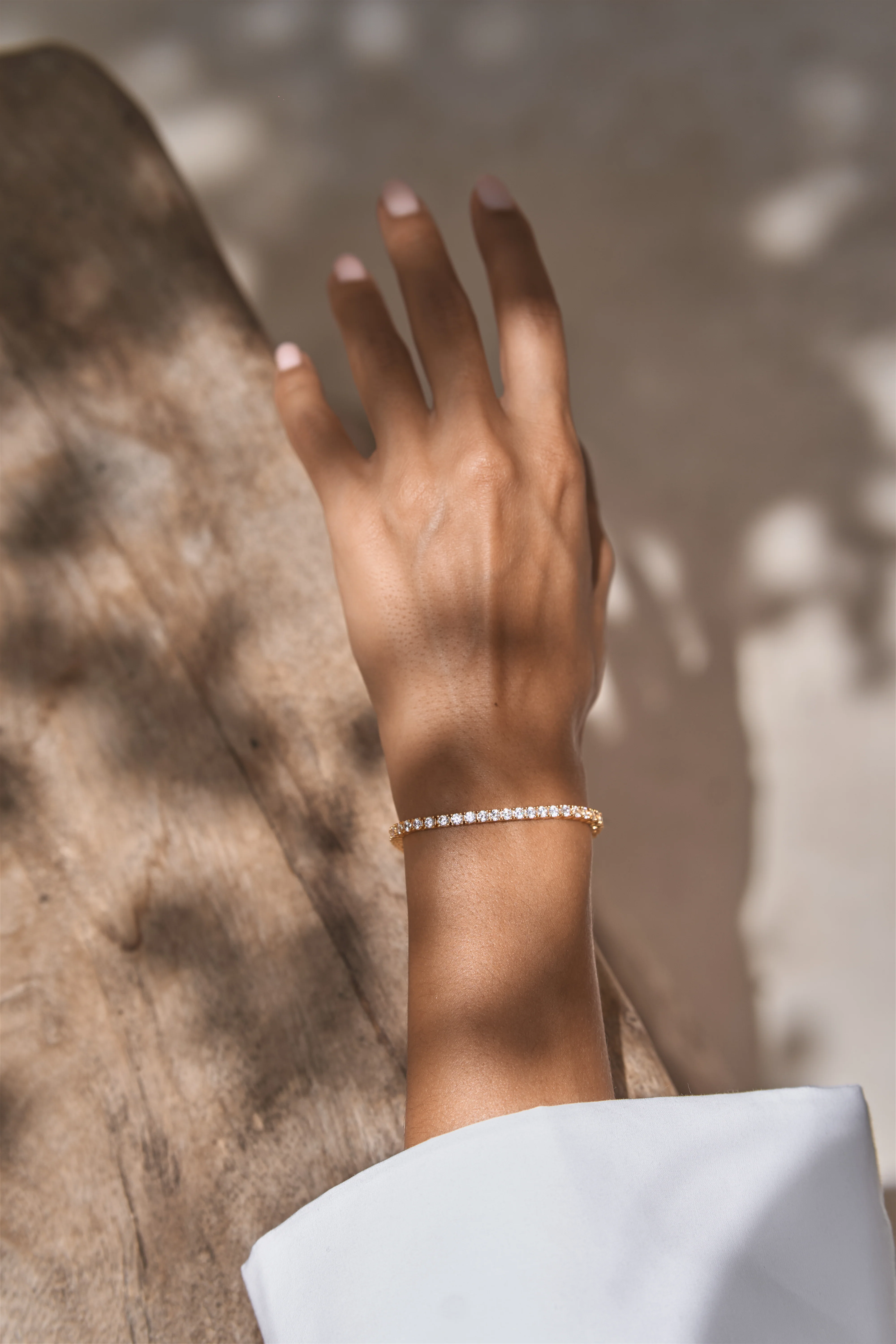 Tennis Chain Bracelet & Crystal Pearl Hoop Earrings Set Gold - Image 3