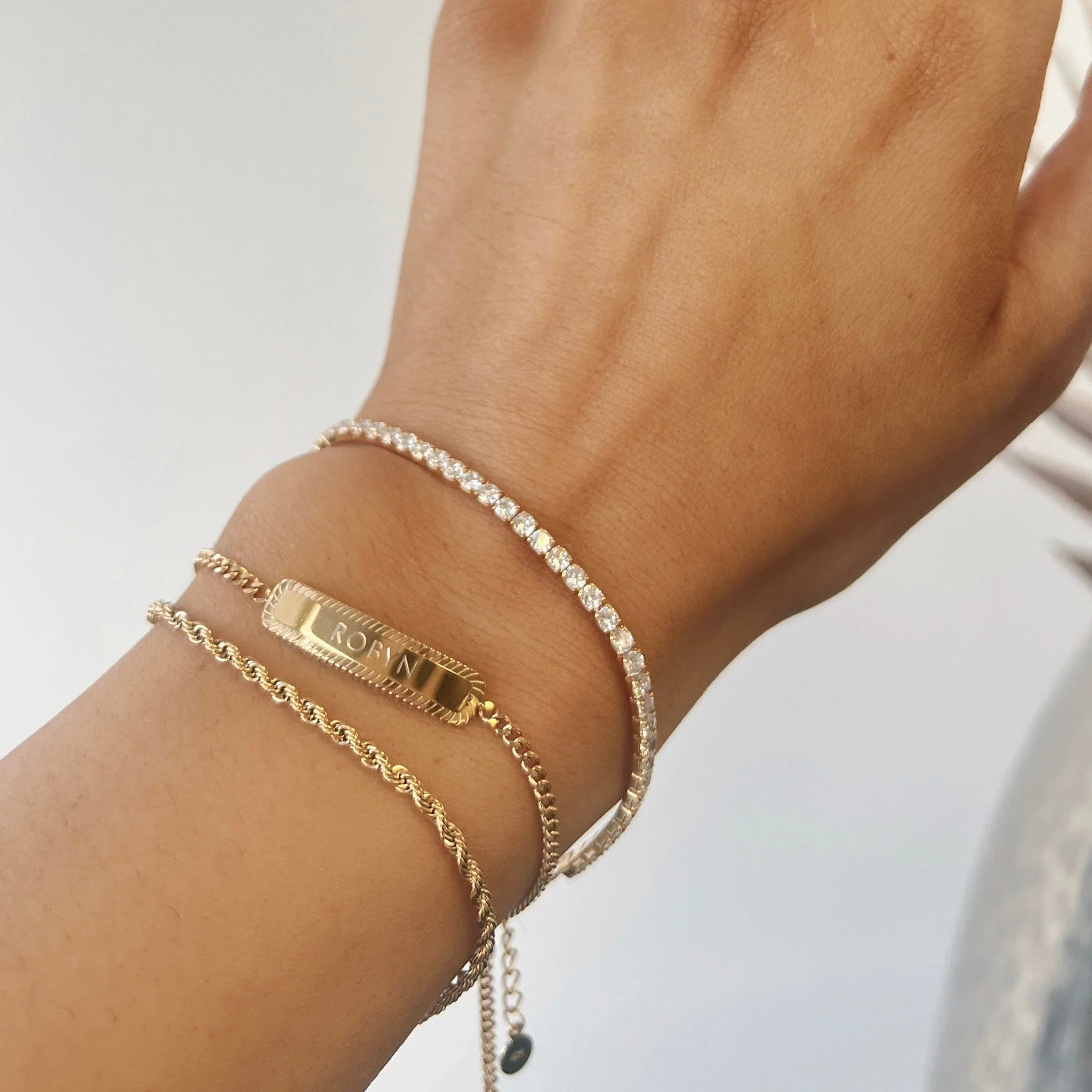 Tennis Chain Bracelet & Crystal Pearl Hoop Earrings Set Gold - Image 6