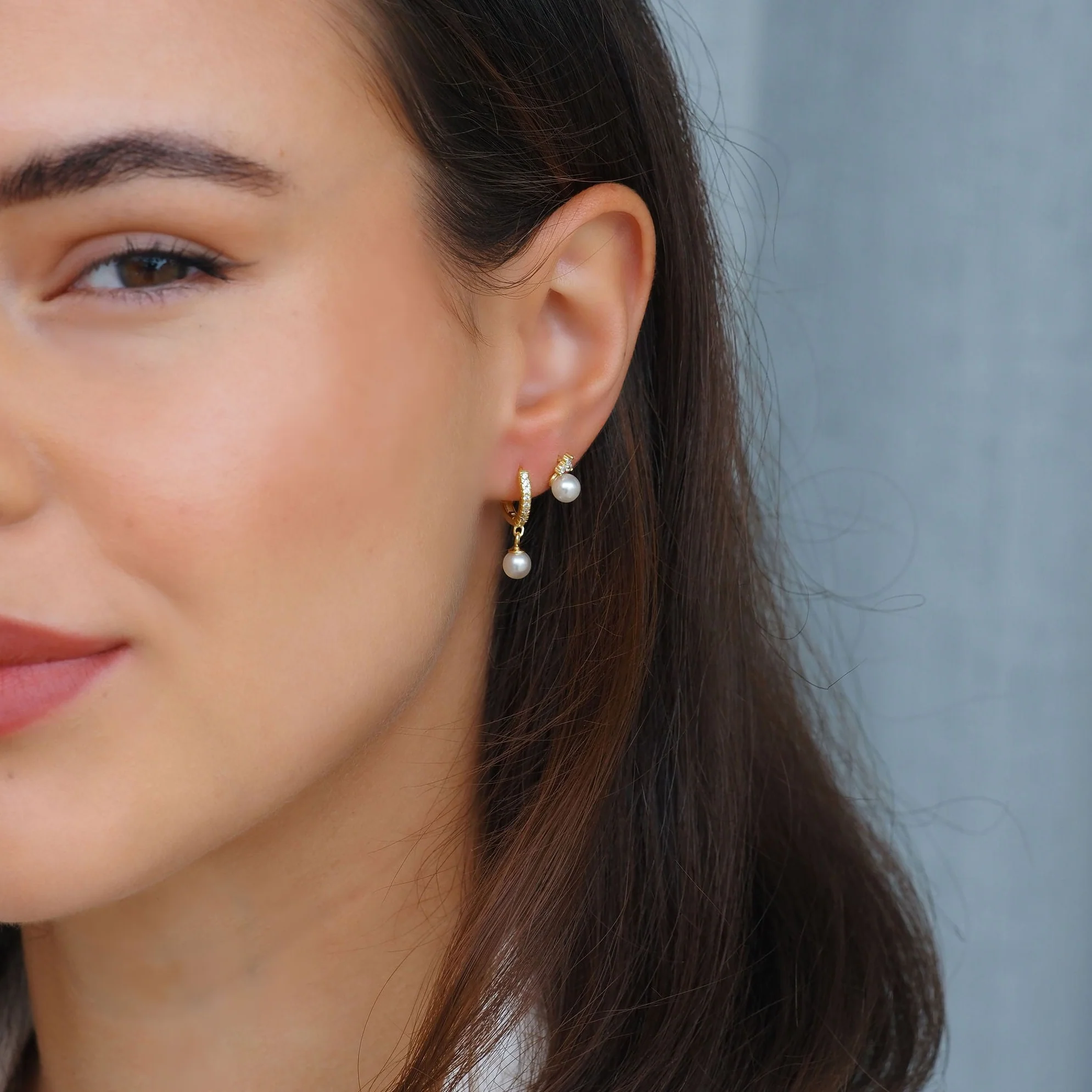 Trinity Pearl Studs in Gold - Image 6