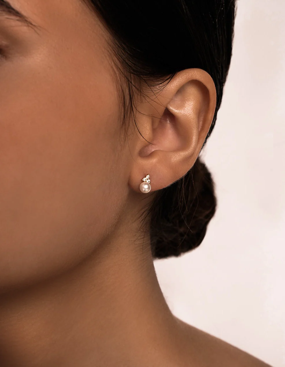 Trinity Pearl Studs in Silver - Image 6