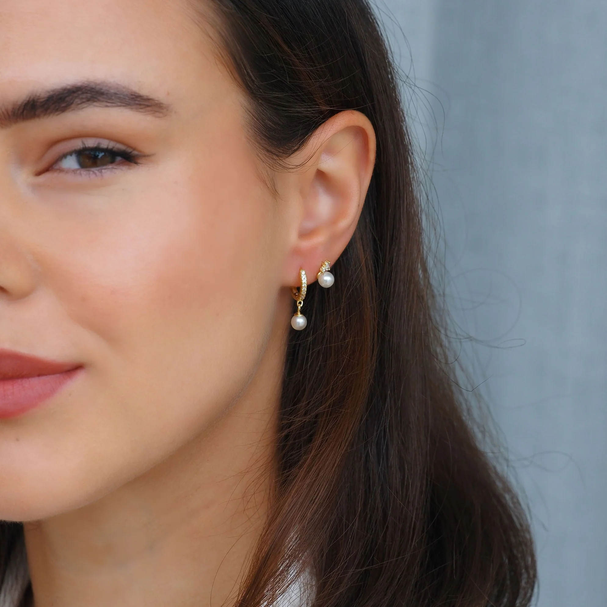 Trinity Pearl Studs in Silver - Image 7