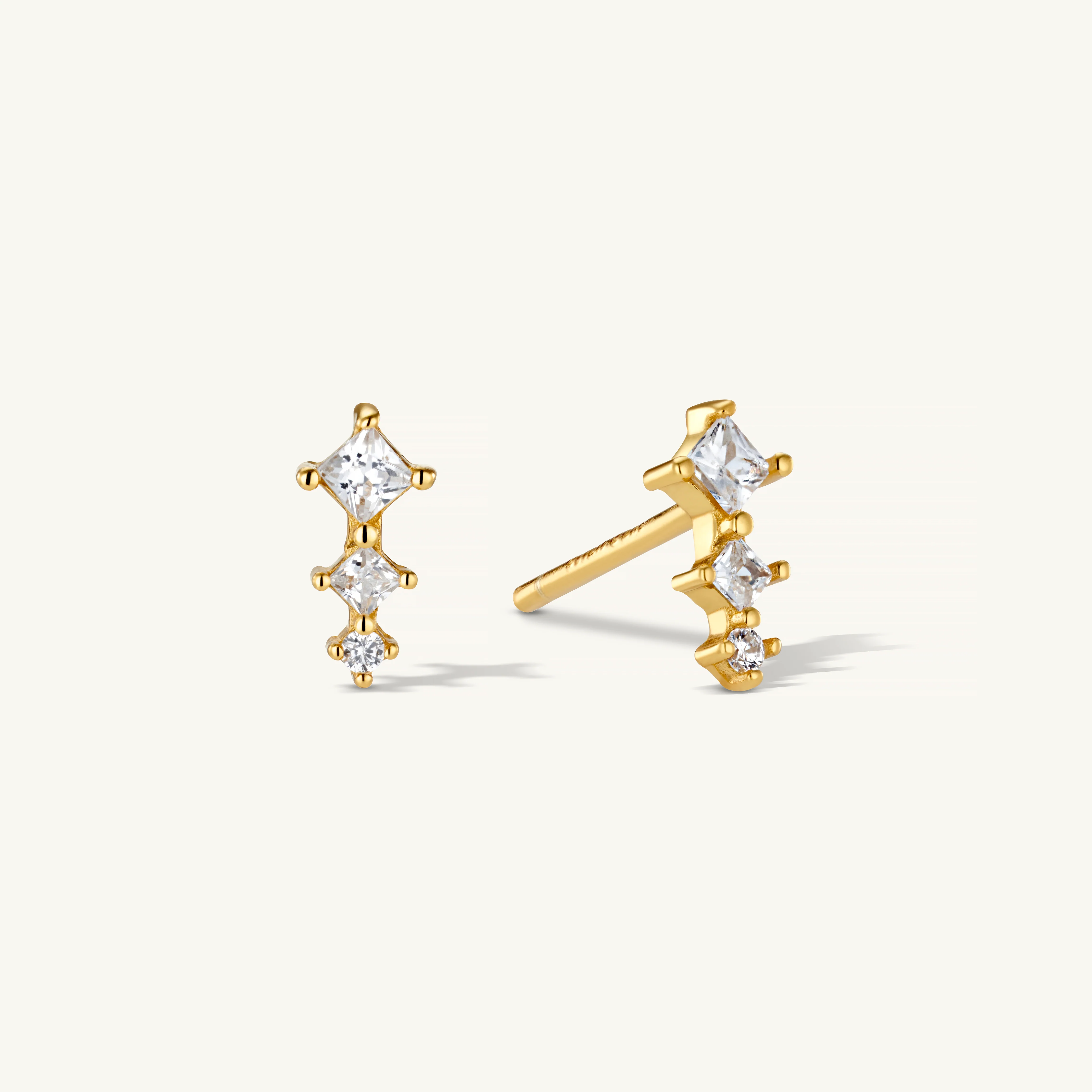 Trio Climber Stud Earrings Gold