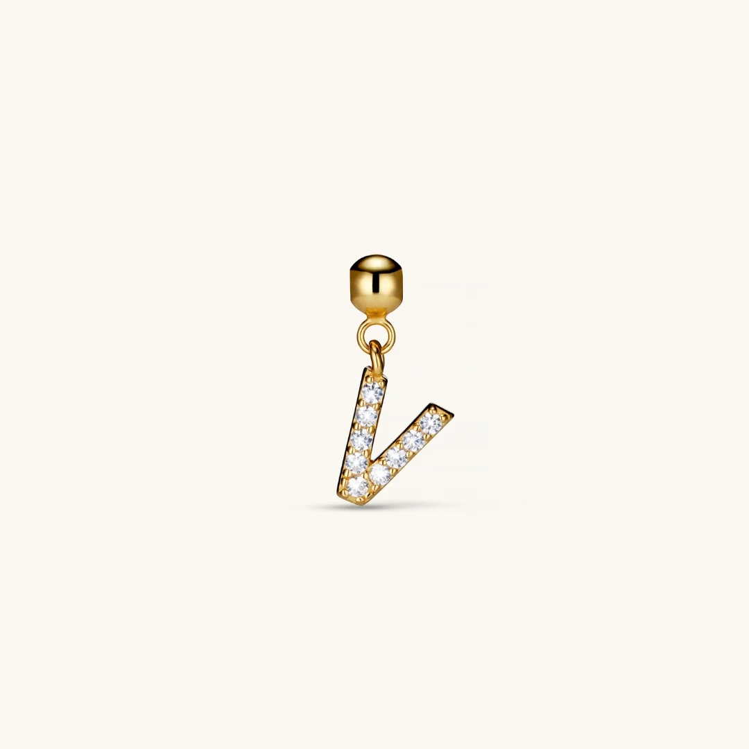 V Diamond Initial Charm Gold