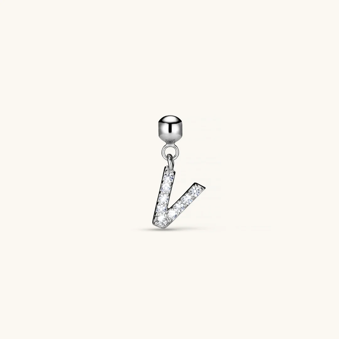 V Diamond Initial Charm Silver