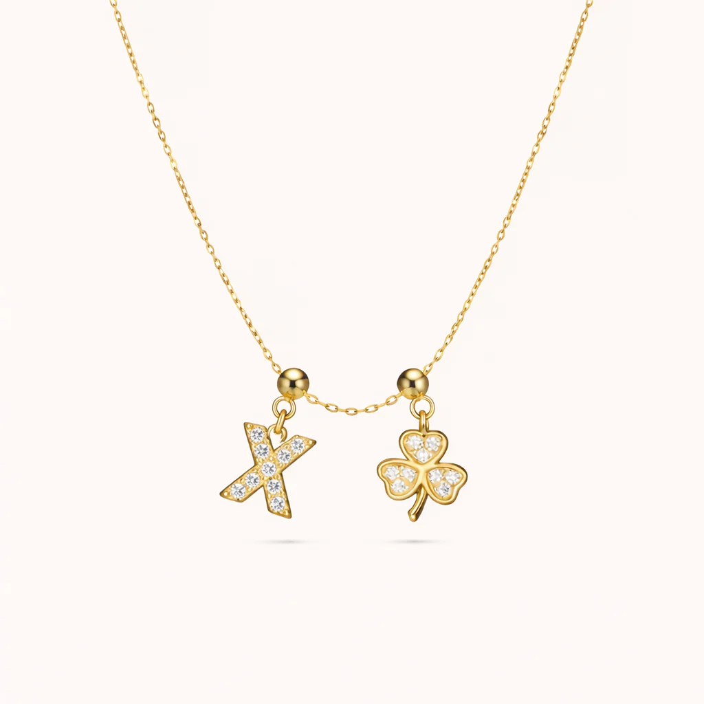 X Lucky Initial Charm Necklace Gold